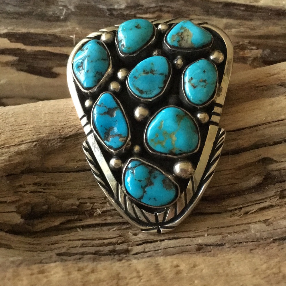 SOLD Vintage Fred Guerro Navajo Turquoise Pin - Picture 1 of 8